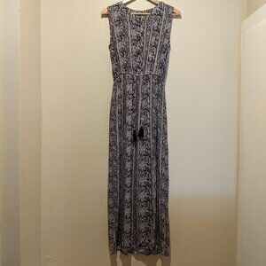 Eternal Sunshine Boho Maxi sleeveless Dress, XS/S Grey/White Floral, Side Slits